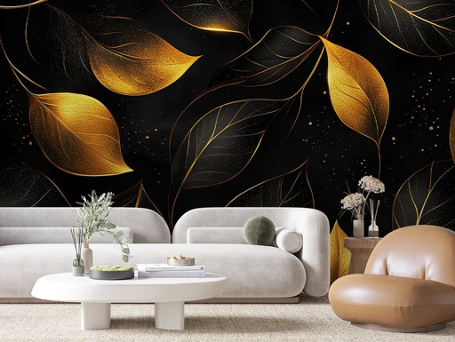 Blätter in Gold auf Schwarz