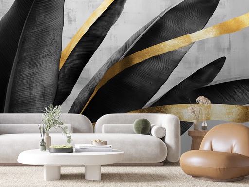 Blätter in Schwarz-Gold, tropisch II