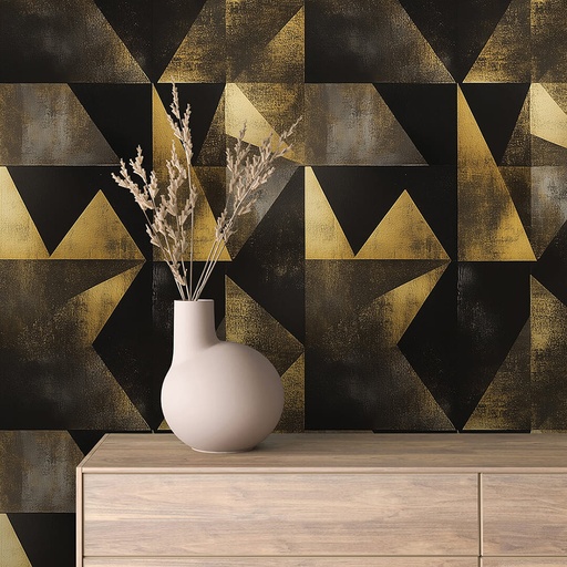 Dreiecke in Gold-Schwarz, abstrakt