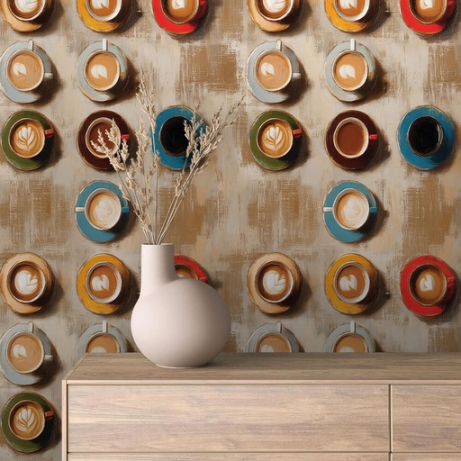 Bunte Kaffeetassen mit Latte-Art