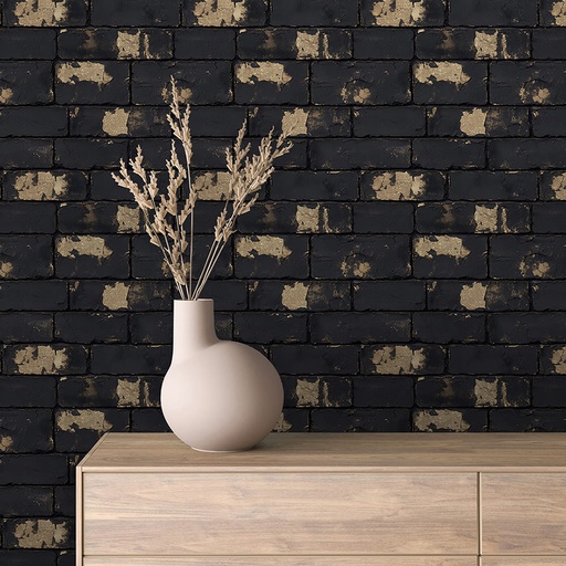 Backsteinwand in Schwarz-Gold