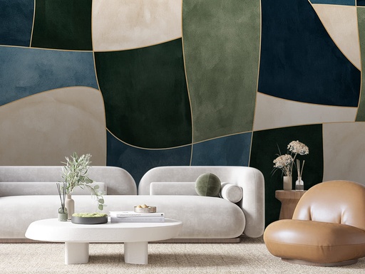 Geometrie Grün-Blau-Creme-Gold