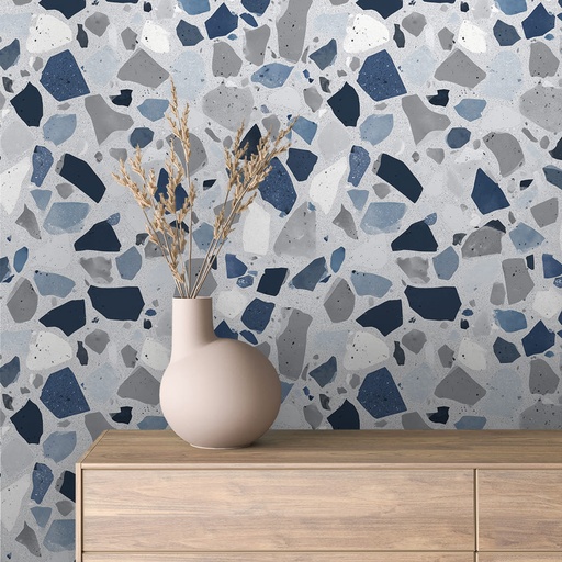 Terrazzo in Blau-Grau, abstrakt