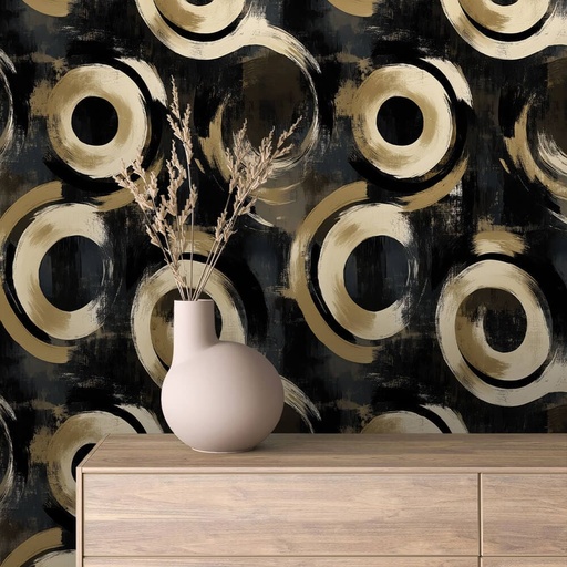 Kreise in Gold-Schwarz, abstrakt