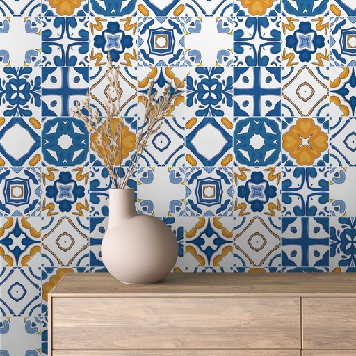 Fliesenmuster in Blau-Orange