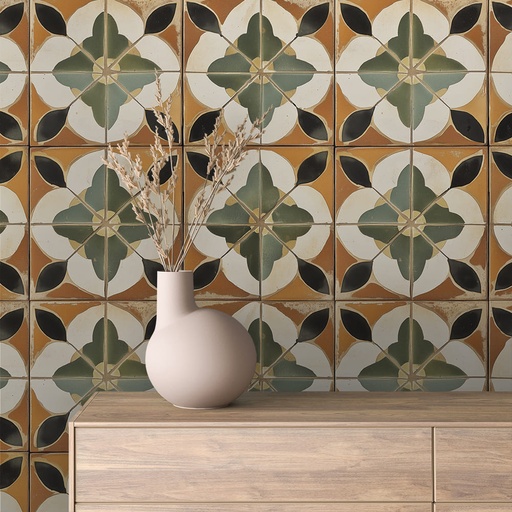 Geometrisches Muster in Terrakotta-Grün, Vintage