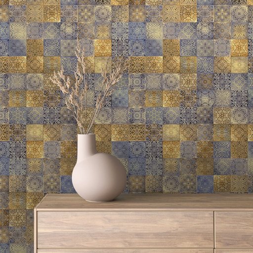 Mosaik in Blau-Gold, verziert
