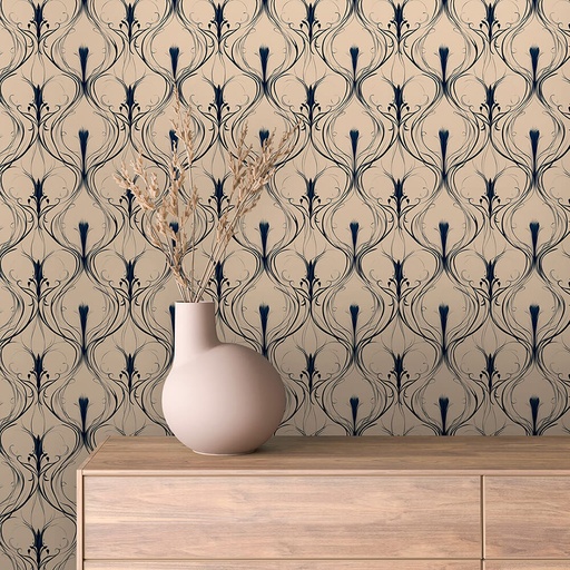 Ornament in Marine-Beige, verziert