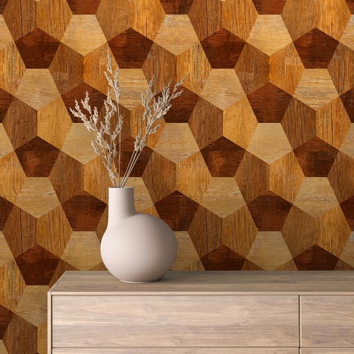 Holz-Sechsecke in warmen Tönen